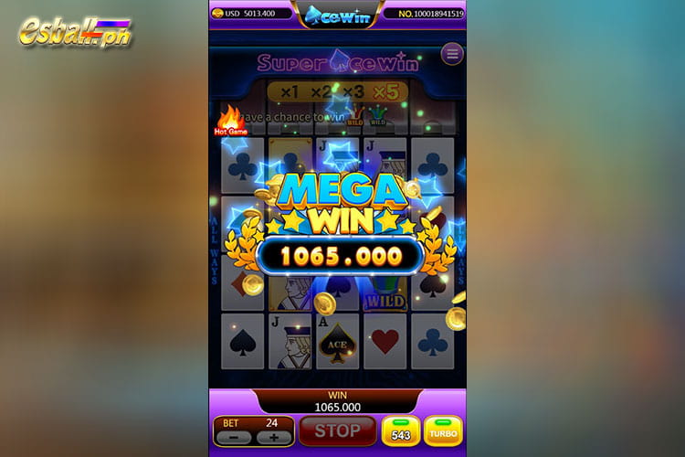 Bet 24 pesos and get Super Acewin Slot mega win 1,065 pesos