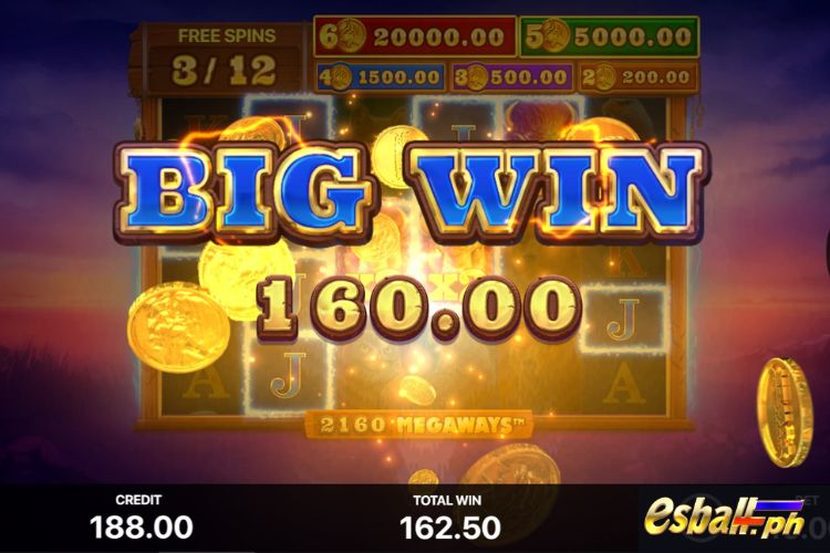 Bet 10 pesos and win 160 pesos on Buffalo Power Megaways Big Win.