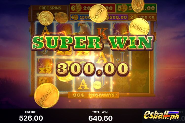 Bet 10 pesos and win 300 pesos on Buffalo Power Megaways Big Win.