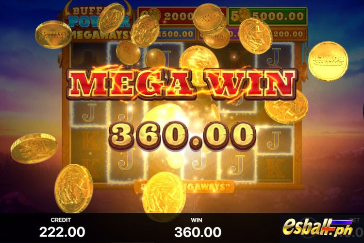 Bet 10 pesos and win 360 pesos on Buffalo Power Megaways Big Win.
