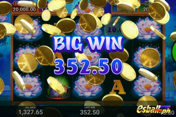Bet 10 pesos and win 352.5 pesos on Lotus Charm Big Win.
