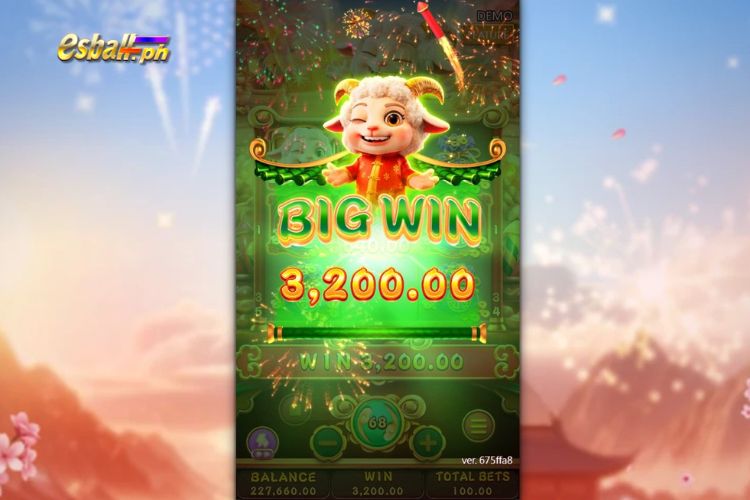 Bet 100 pesos to win Fortune Sheep 3X3 Big Win of 3,200 pesos!