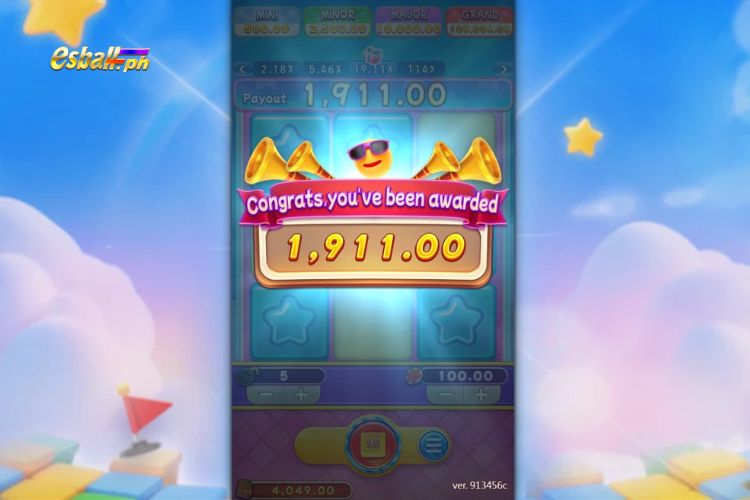 Bet ₱100, 3x3 Layout, Pick 4 Mines, Hit 4 Stars, Win ₱1,911!
