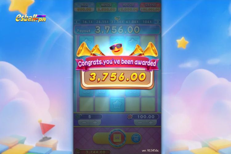 Bet ₱100, 5x5 Layout, Pick 5 Mines, Hit 12 Stars, Win ₱3,756!