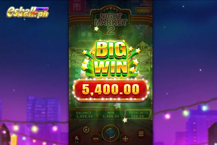 Bet 150 pesos and win 5,400 pesos on FaChai Night Market 2 Big Win!