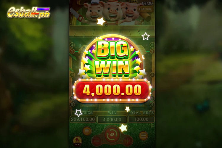 Bet 100 pesos to get a Big Win 4,000 pesos in Fachai Three Little Pigs!