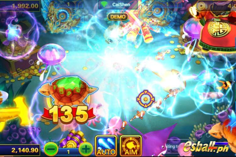 Bet 1 and get a big win 135 in the JDB Cai Shen Fishing Game.
