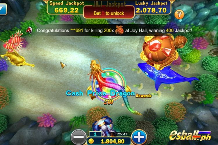 Bet 1 and get a big win 240 in the JILI Jackpot Fishing.