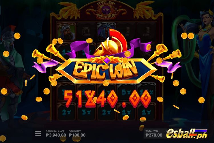 Bet 100 pesos and win 91,840 pesos on Eye Of Medusa Big Win.