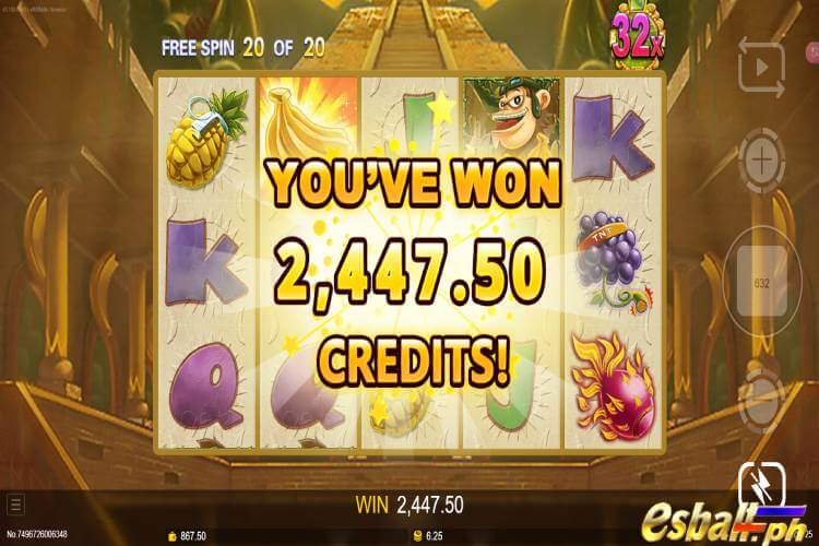 JDB Banana Saga Slot Game Big Win - Bet 6.25 coins to get a BIG WIN 2,447.5