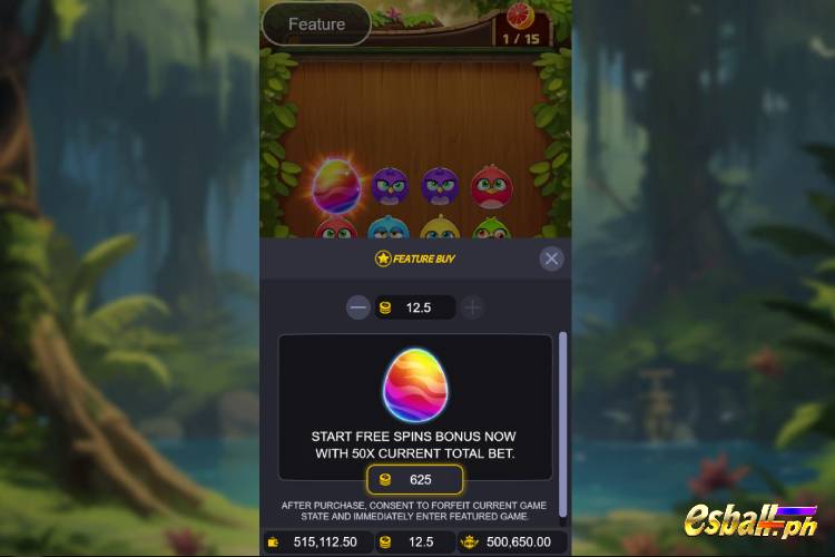 JDB Birds Party Slot Game Special Features - Feature Buy