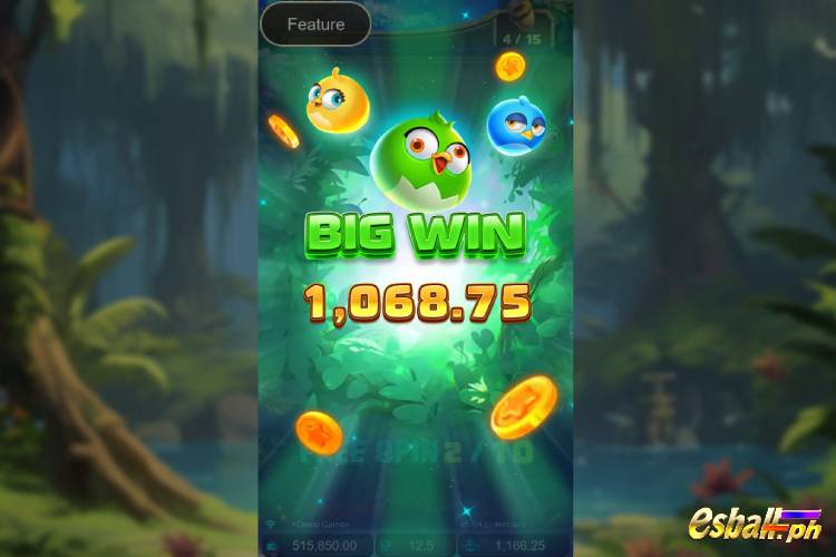 Bet 12.5 pesos and win 1,068.75 pesos on JDB Birds Party Big Win!