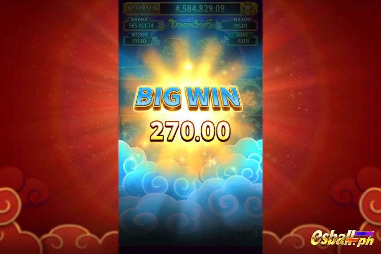 Bet 8.8 pesos and win 270 pesos on JDB Dragon Soar Big Win.