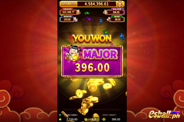Bet 8.8 pesos and win 396 pesos on JDB Dragon Soar Red Jackpot Bonus Game.