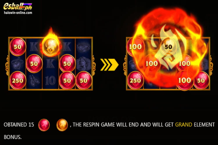 JDB Elemental Link Fire Slot Game - Elemental Respin Bonus Game 2