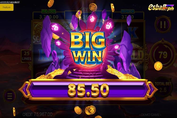 Bet 2.5 pesos and win 85.5 pesos on JDB Elemental Link Fire Big Win.
