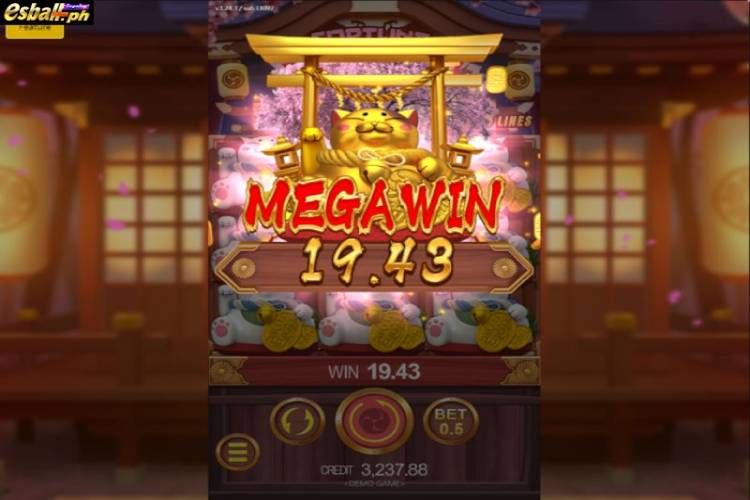 Bet 0.5 pesos and win 19.43 pesos on JDB Fortune Neko Mega Win!