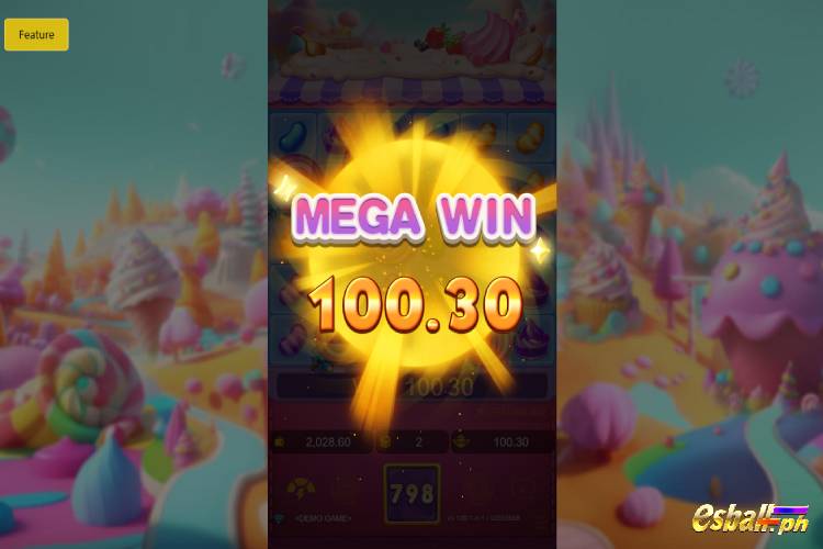 Bet 2 pesos and win 100.3 pesos on JDB Pop Pop Candy Slot Mega Win.