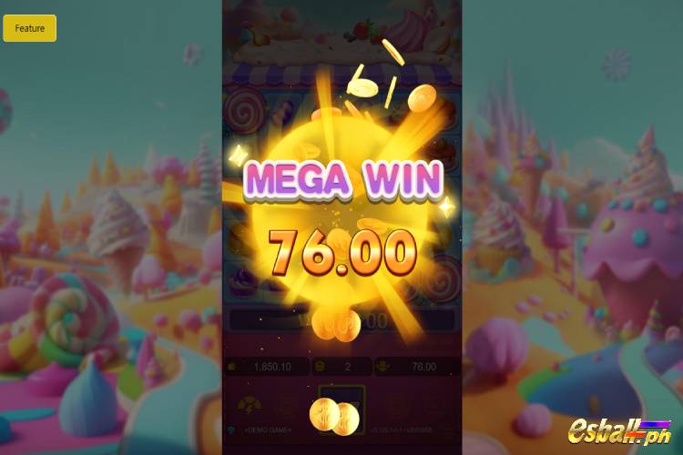 Bet 2 pesos and win 76 pesos on JDB Pop Pop Candy Slot Mega Win.