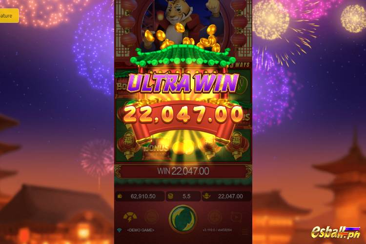 Bet 5.5 pesos and win 22,047 pesos on JDB Prosperity Tiger Slot Ultra Win.