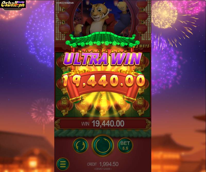Bet 5.5 pesos and win 19,440 pesos on JDB Prosperity Tiger Slot Ultra Win.