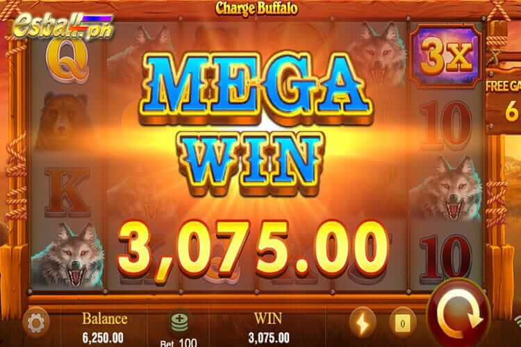 Bet 100 pesos on Jili Charge Buffalo and win 3,075 pesos mega win!