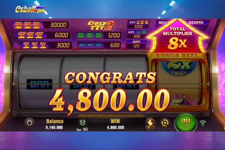 Jili Crazy 777 2 Slot Respins Win ₱4,800!