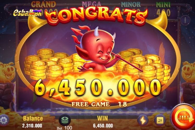 Bet 100 pesos to get a Jili Devil Fire 2 Free Game win of 6,450 pesos!