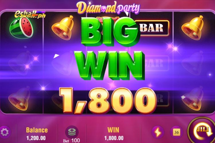 Bet 100 pesos for a Jili Diamond Party BIG Win of 1,800 pesos!