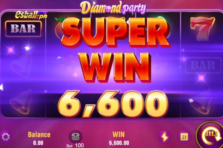 Bet 100 pesos for a Jili Diamond Party SUPER Win of 6,600 pesos!