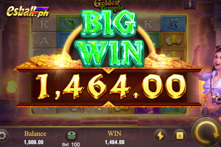 Bet 100 pesos to get a Golden Temple Jili Slot big win of 1,464 pesos!