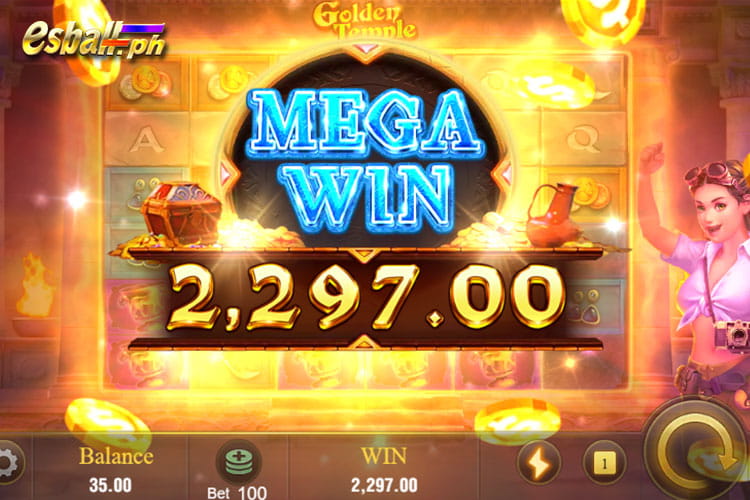 Bet 100 pesos to get a Golden Temple Jili Slot mega win of 2,297 pesos!