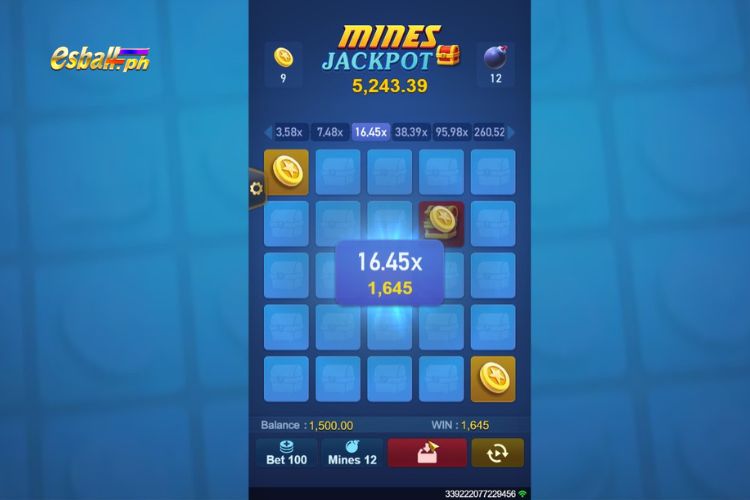 Bet ₱100, Pick 12 Mines, Hit 3 Stars, Win ₱1,645!