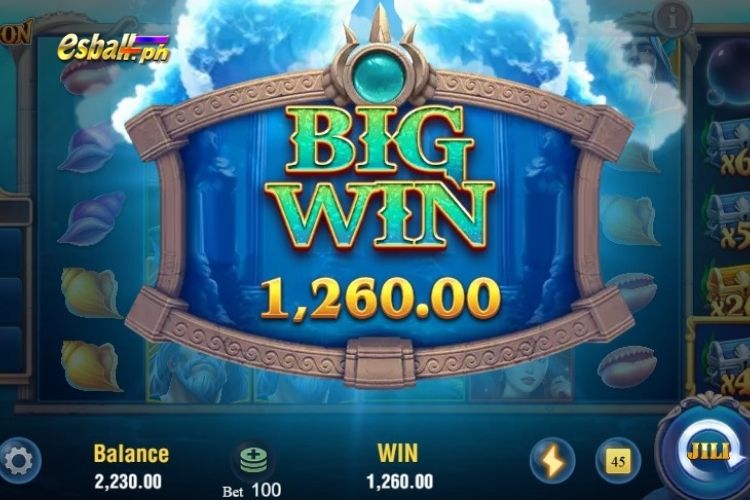Bet 100 pesos for a Jili Poseidon BIG WIN of 1,260 pesos!