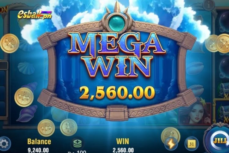 Bet 100 pesos for a Jili Poseidon MEGA WIN of 2,560 pesos!