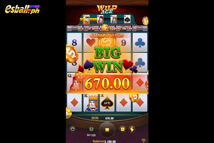 Bet 100 pesos and Get Jili Wild Ace Big Win 670 pesos