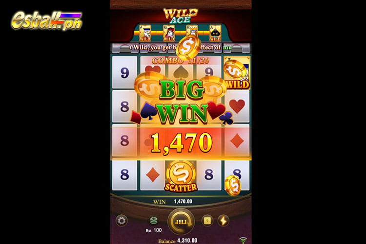 Bet 100 pesos and Get Jili Wild Ace Big Win 1,470 pesos