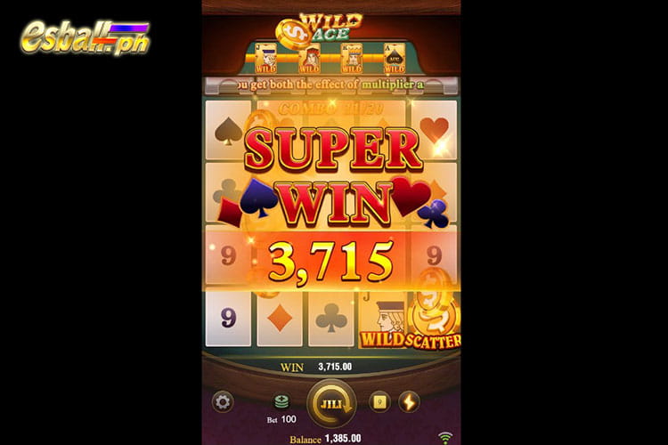Bet 100 pesos and Get Jili Wild Ace Super Win 3,715 pesos