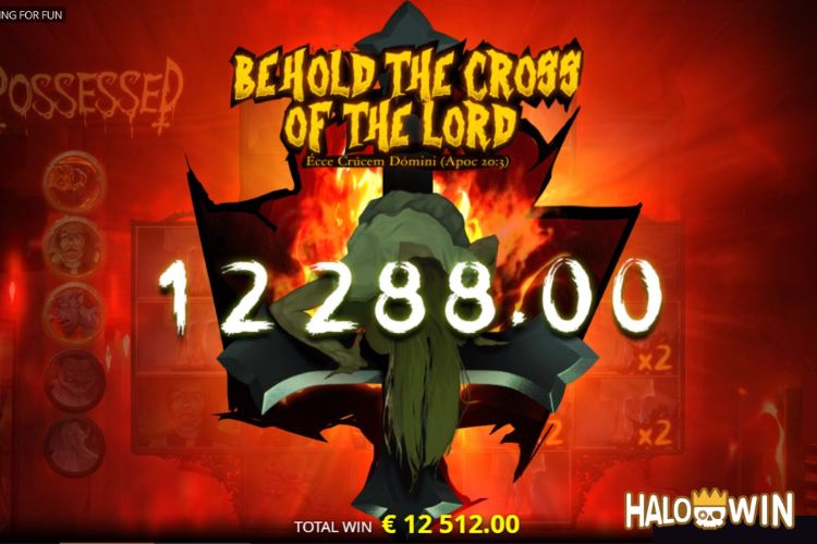 Bet 88 pesos and win 12,288 pesos on Possessed slot Big Win.