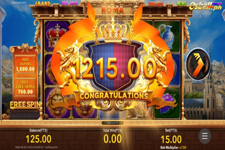 Bet 15 pesos and win 1,215 pesos on Nextspin Roma Slot Free Game.