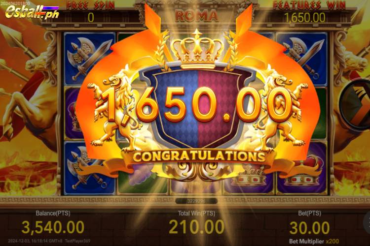 Bet 30 pesos and win 1,650 pesos on Nextspin Roma Slot Free Game.