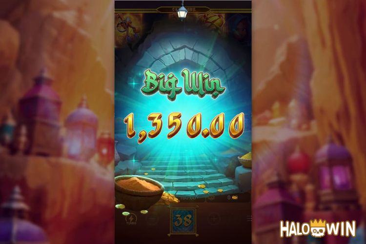 Bet 180 pesos and win 1,350 pesos on Alibaba's Cave of Fortune Big Win.