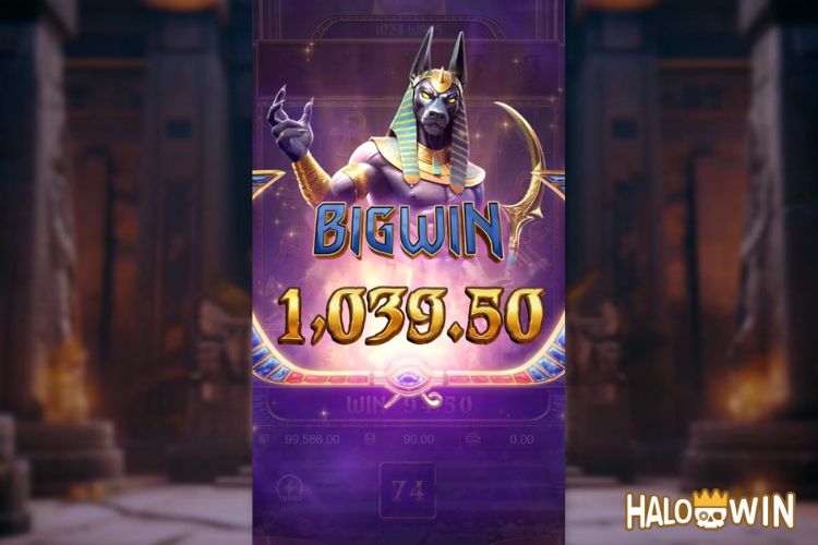 Bet 90 pesos and win 1,039.5 pesos on Anubis Wrath Big Win.