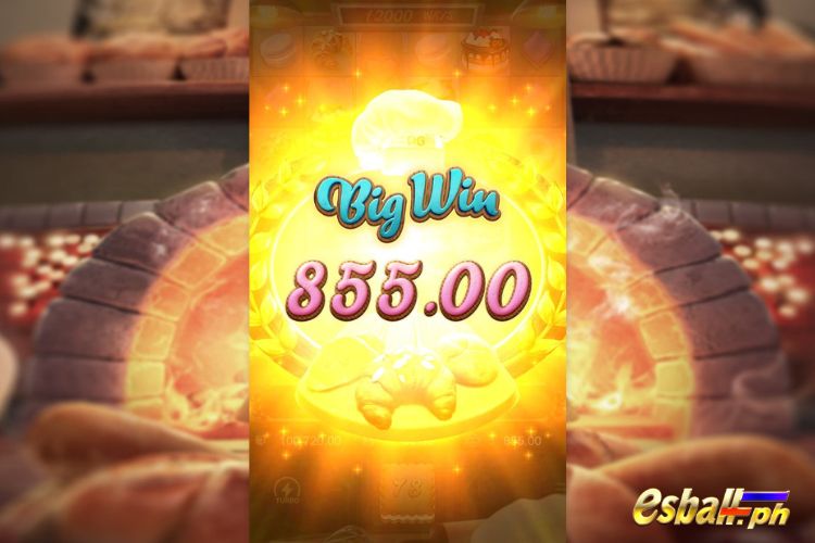 Bet 90 pesos and win 855 pesos on Bakery Bonanza Big Win.