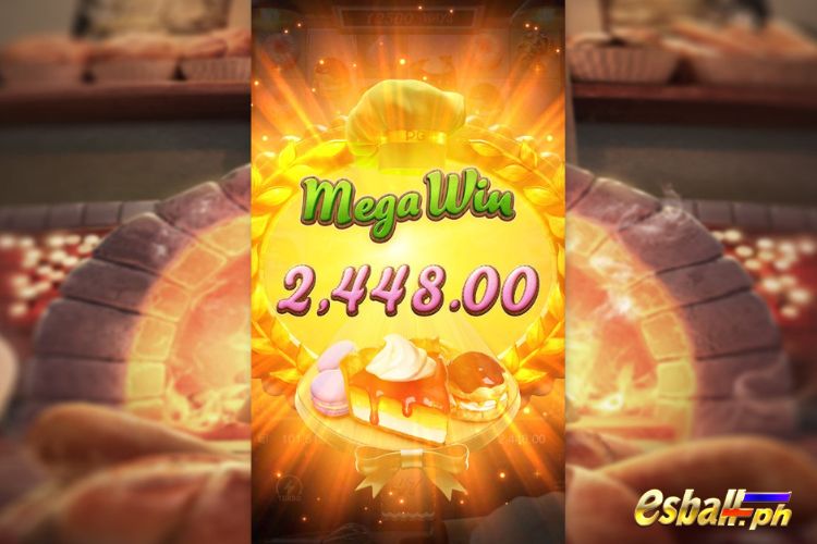 Bet 90 pesos and win 2,448 pesos on Bakery Bonanza Big Win.
