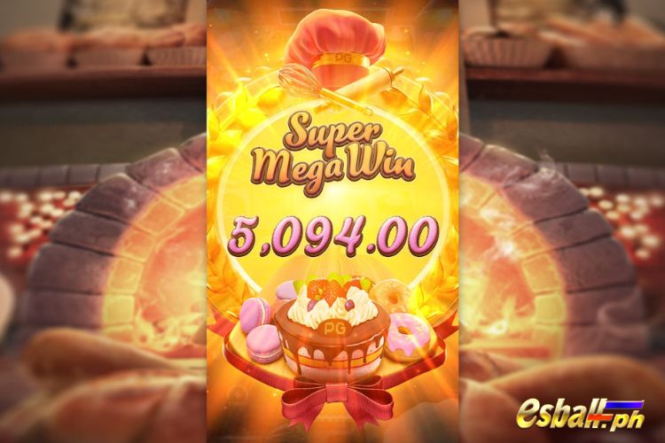 Bet 90 pesos and win 5,094 pesos on Bakery Bonanza Big Win.
