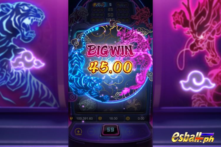 Bet 18 pesos and win 45 pesos on Dragon Tiger Luck Big Win.