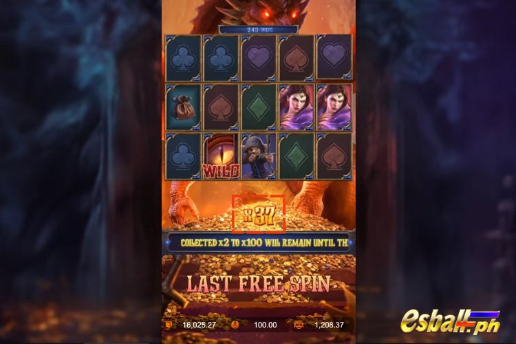 Dragon's Treasure Quest: Multiplier During Free Spins