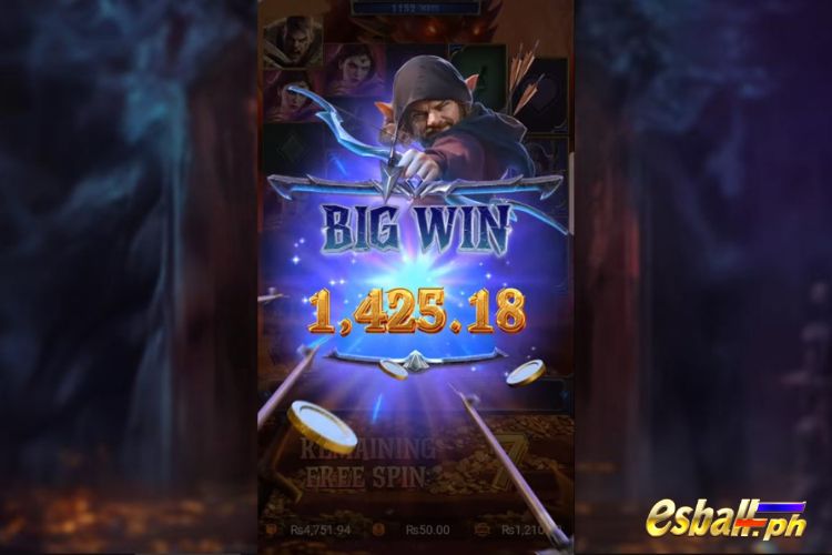 Bet 50 pesos and win 1,425 pesos on Dragon's Treasure Quest Big Win.