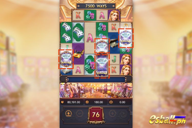 4+ Scatters trigger the free spins feature.